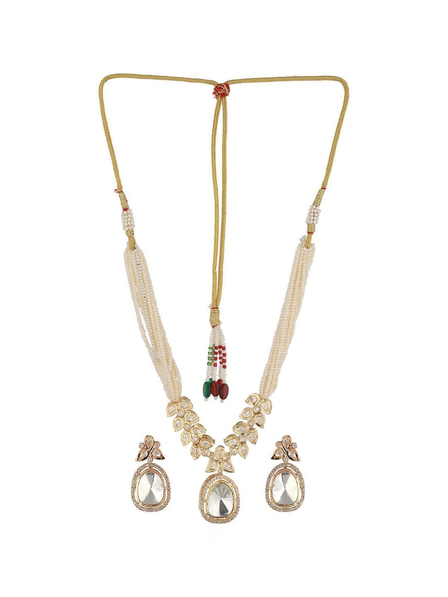 Saraf RS Jewellery Gold-Plated White Uncut Polki & Pearl Beaded Choker Jewellery Set