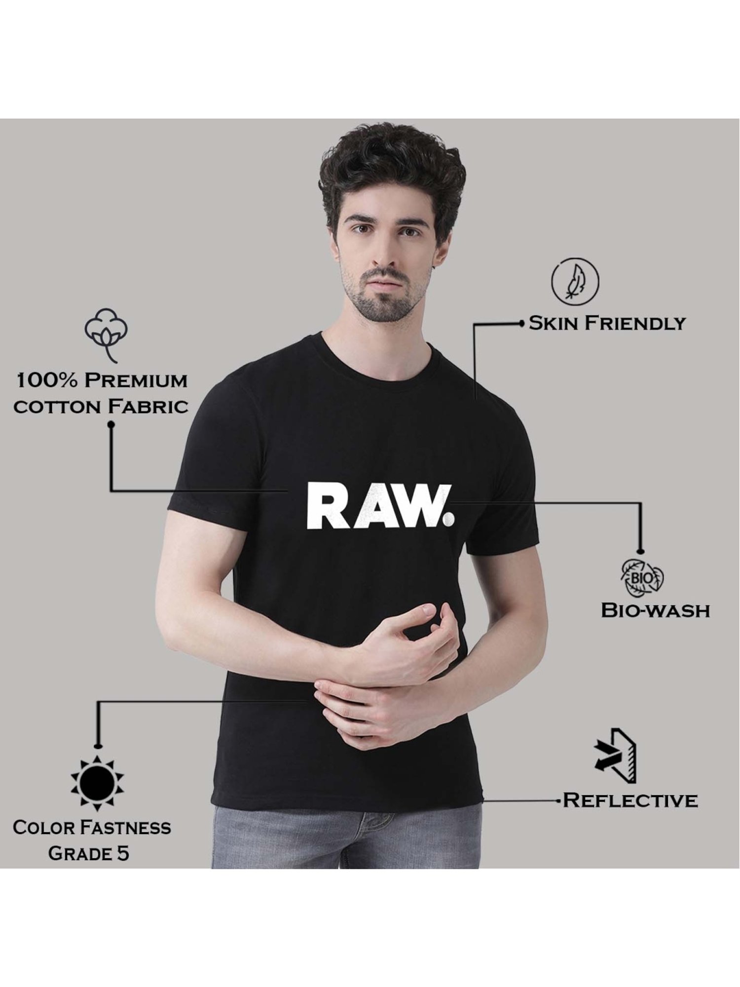 Friskers Black Cotton Slim Fit Printed T-Shirt