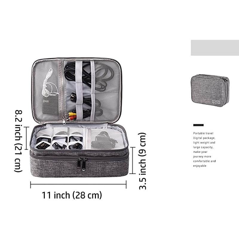 Double Layers Electronics Organizer Bag,  Protable Accessories Carrying Case Cable Organizer Bag Waterproof Cable Storage Bag for Charging Cable, Power Bank, Cellphone, USB and More(Blue)