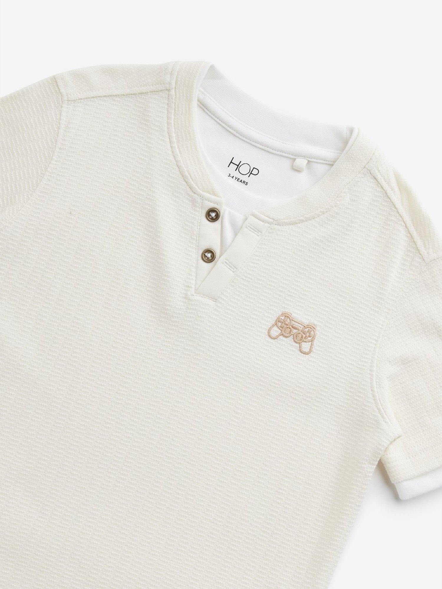 HOP Kids by Westside Beige Textured Cotton T-Shirt