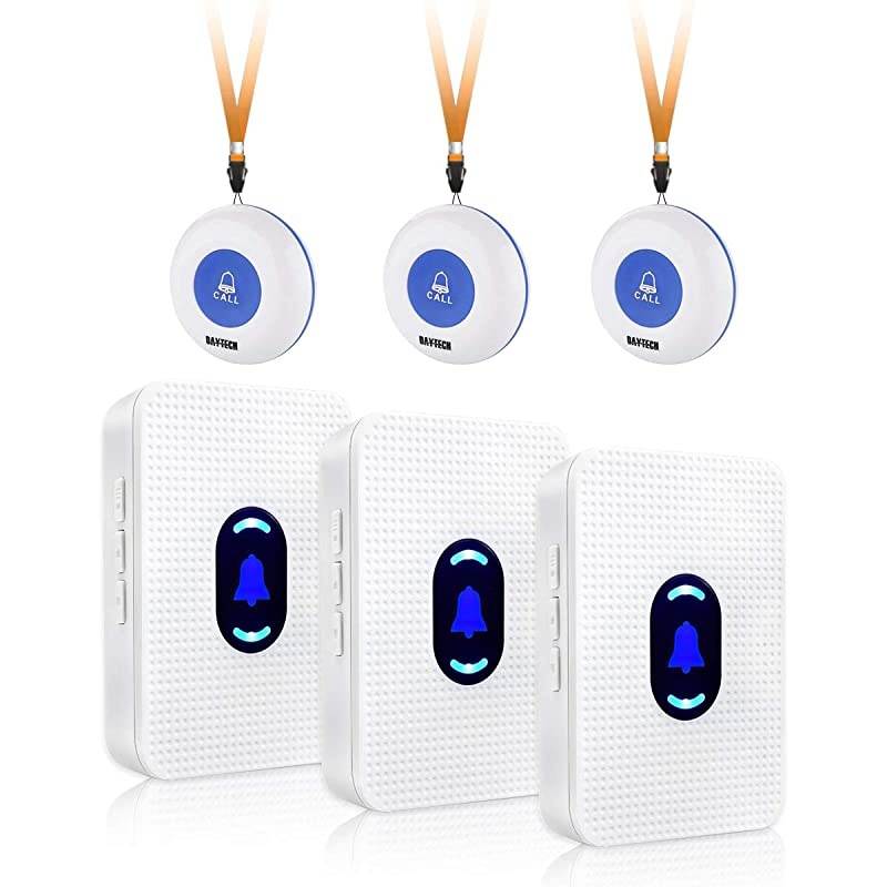 Caregiver Pagers Wireless Emergency Smart Call Button for Elderly Senior Patient Personal Alert Call Button for Home Safety Pager Alert System 3 Receiver+3 Call Buttons