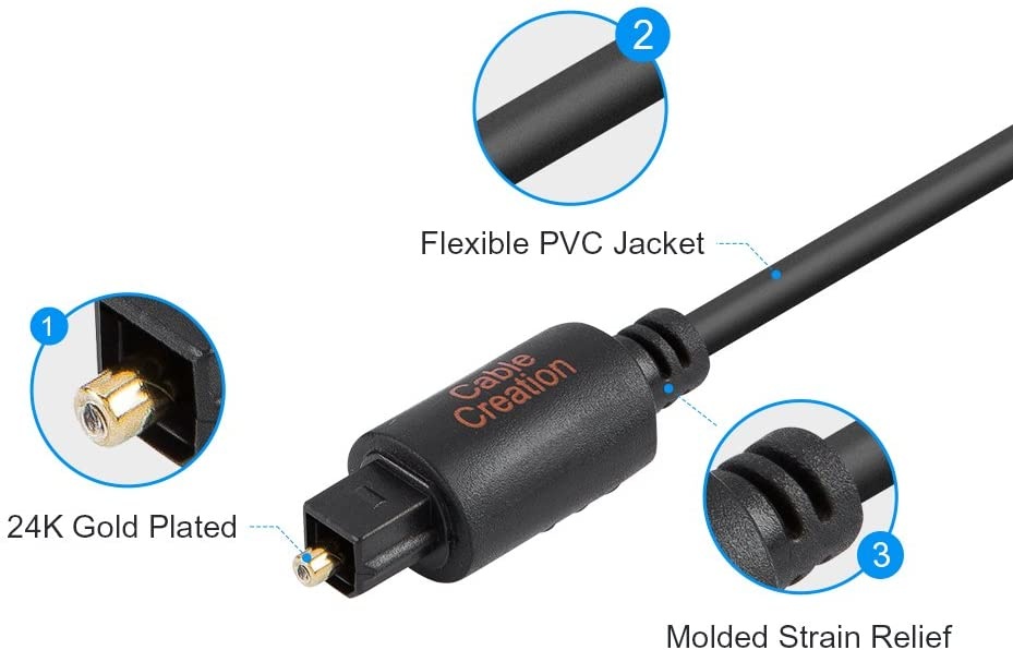 Optical Audio Cable CableCreation 3 Feet Digital Fiber Optic Cable for Home Theater Sound Bar TV PS4 Xbox VD/CD Player Blu-ray Players Game Console& More 0.9M