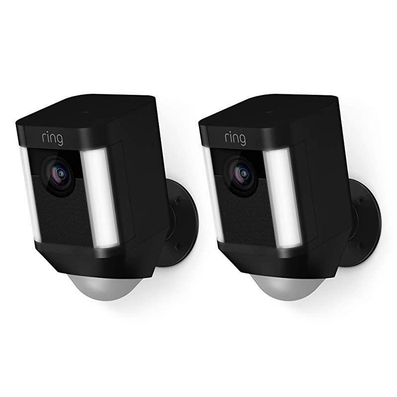 Spotlight Cam Battery HD Security Camera with Built Two-Way Talk and a Siren Alarm, Black, Works with Alexa - 2-Pack