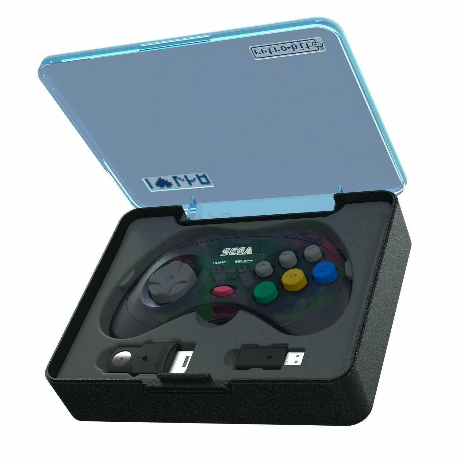 Retro-Bit Official Sega Saturn 2.4 GHz Wireless Controller 8-Button Arcade Pad for Sega Saturn, Sega Genesis Mini, Nintendo Switch, PS3, PC, Mac - Includes 2 Receivers & Storage Case - Slate Gray