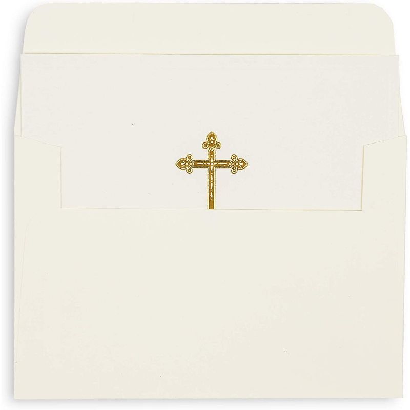 48-Pack Gold Foil Embossed Cross Blank Greeting Card Set with Envelopes, Ideal for Religious Celebrations, Baptisms, (Cream 4x6)