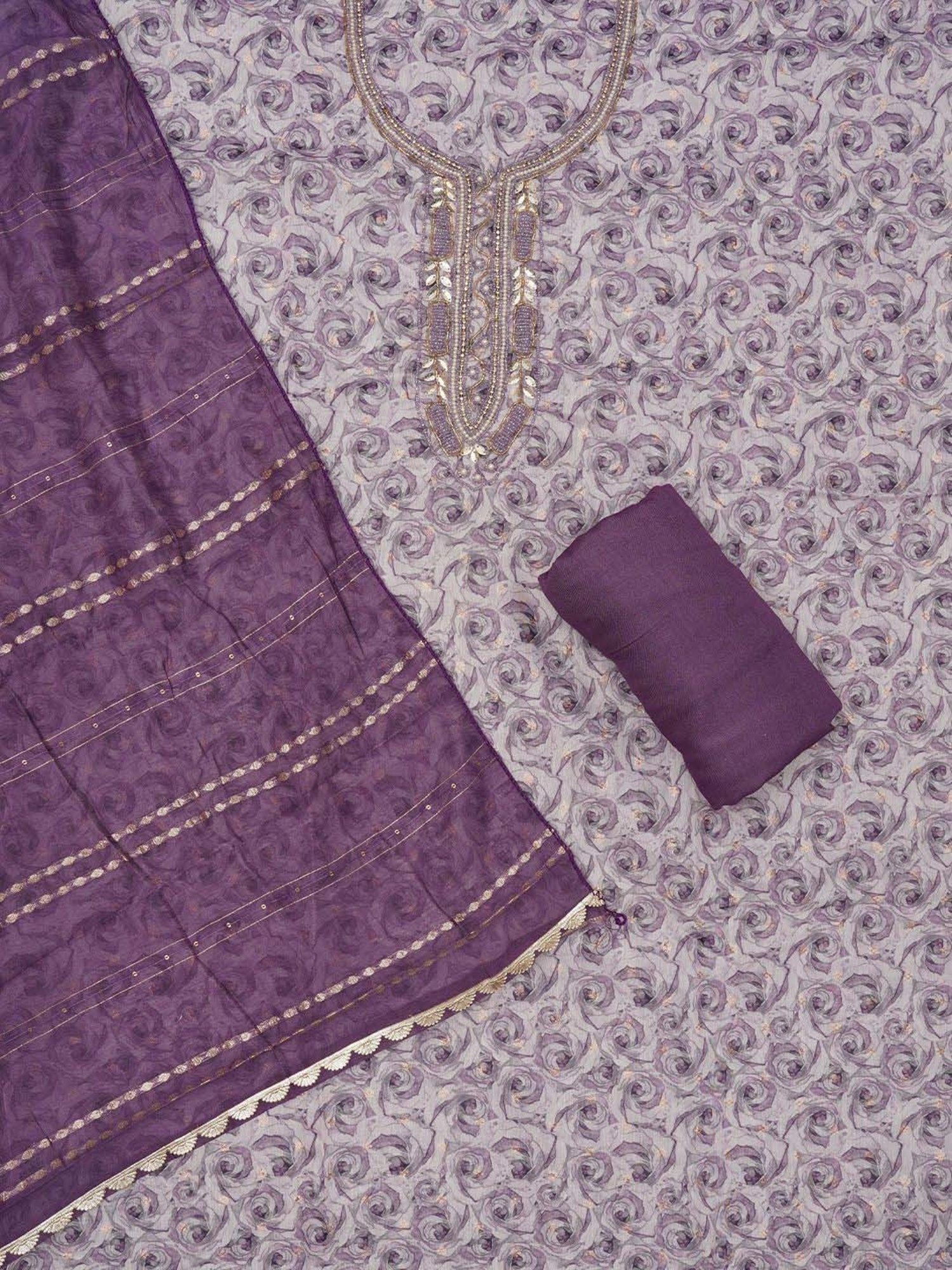 Jaipur Kurti Purple Embellished Unstitched Dress Material