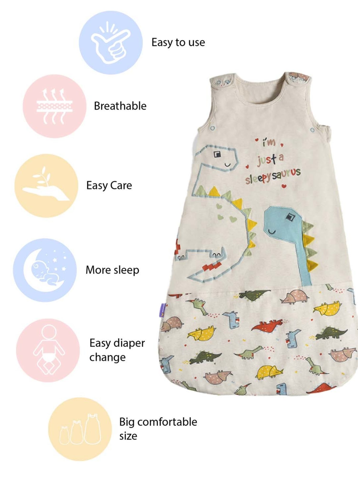 MiArcus Cream Cotton 420 GSM Sleeping Bag For Kids