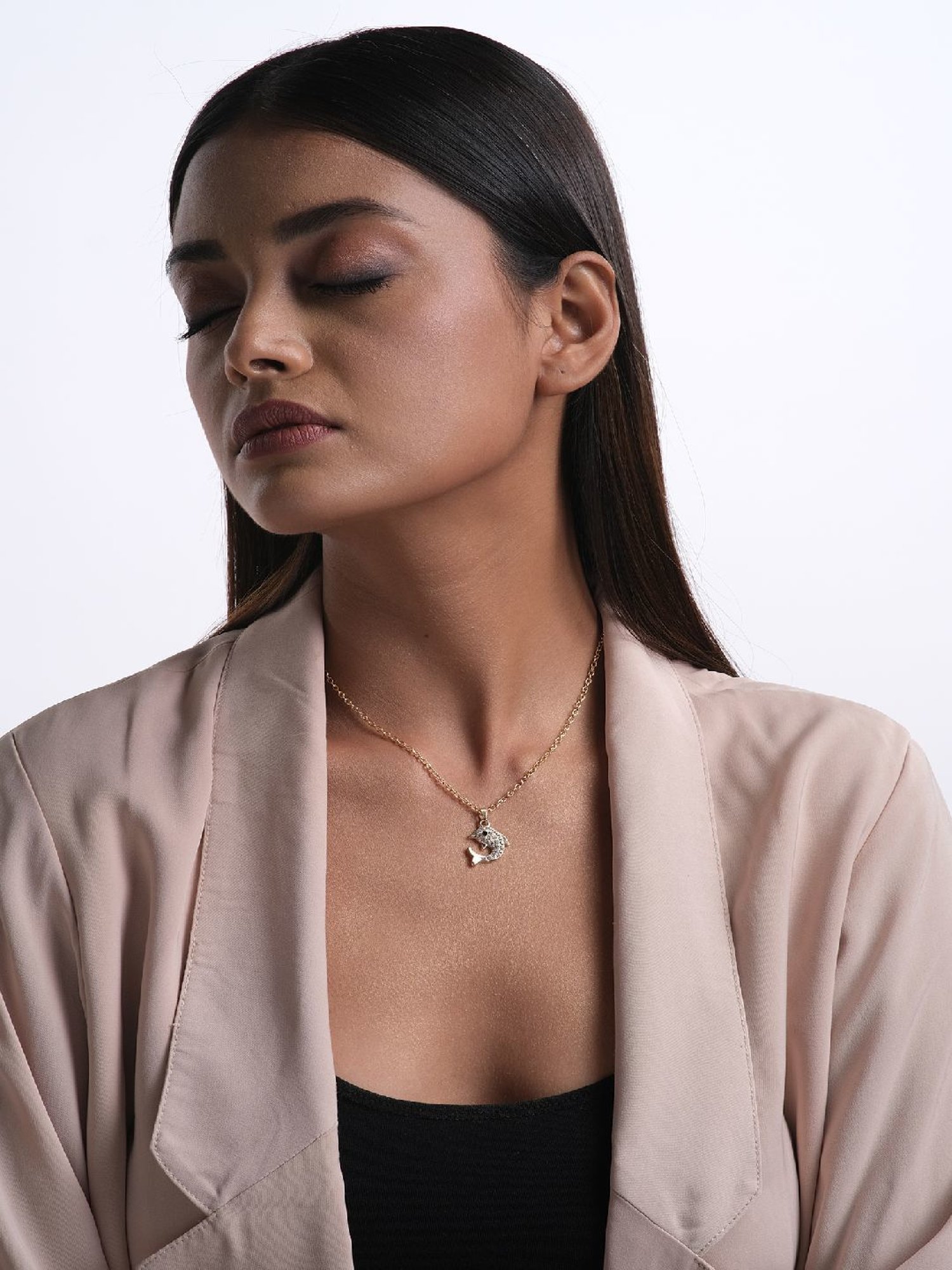 Jewelz Trendsetting Gold Western Necklace With Delicate Dolphin Hanging Charm for Women