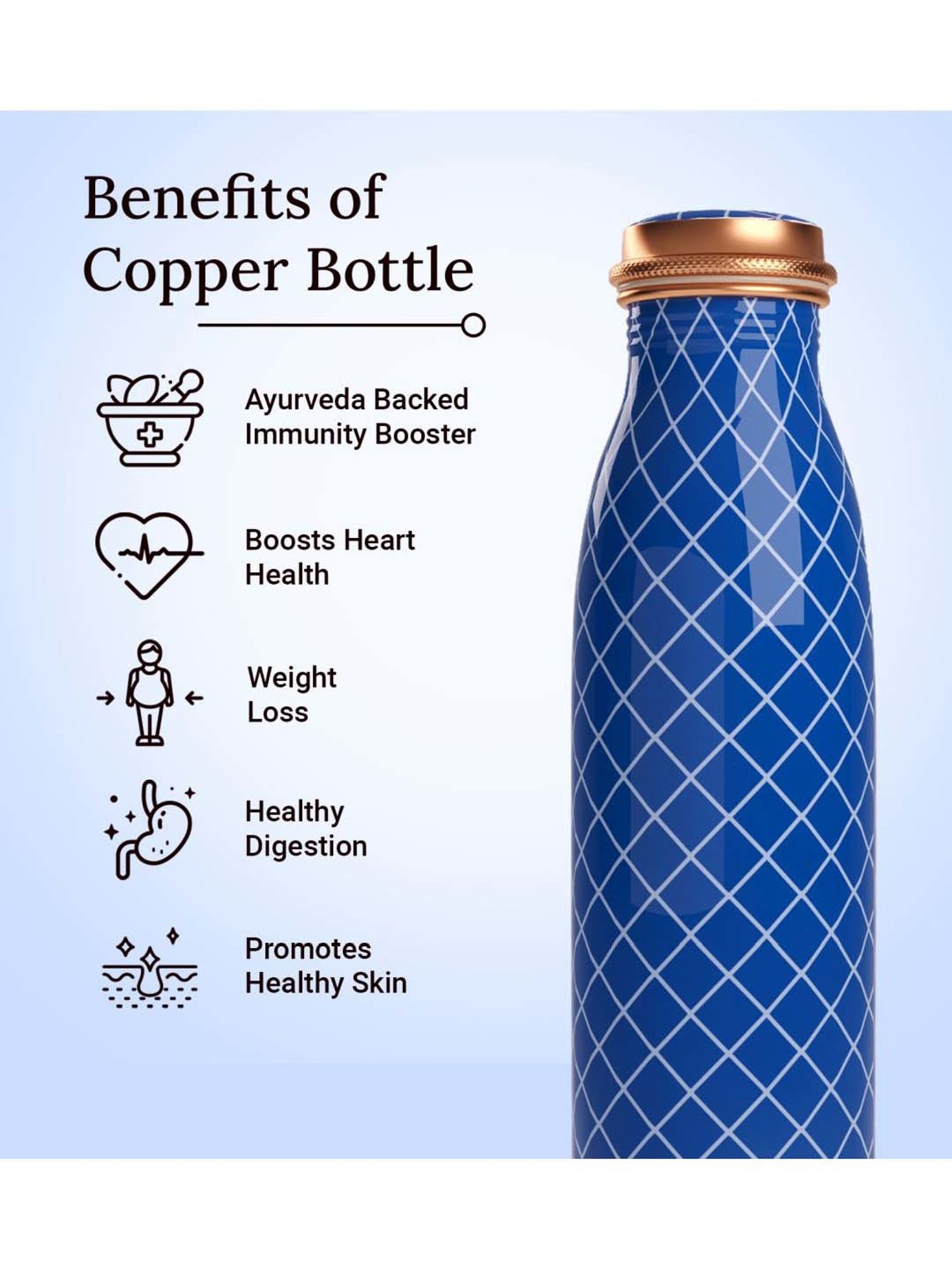 Everything Beautiful Blue Copper Water Bottle - Seamless (0.95 L)