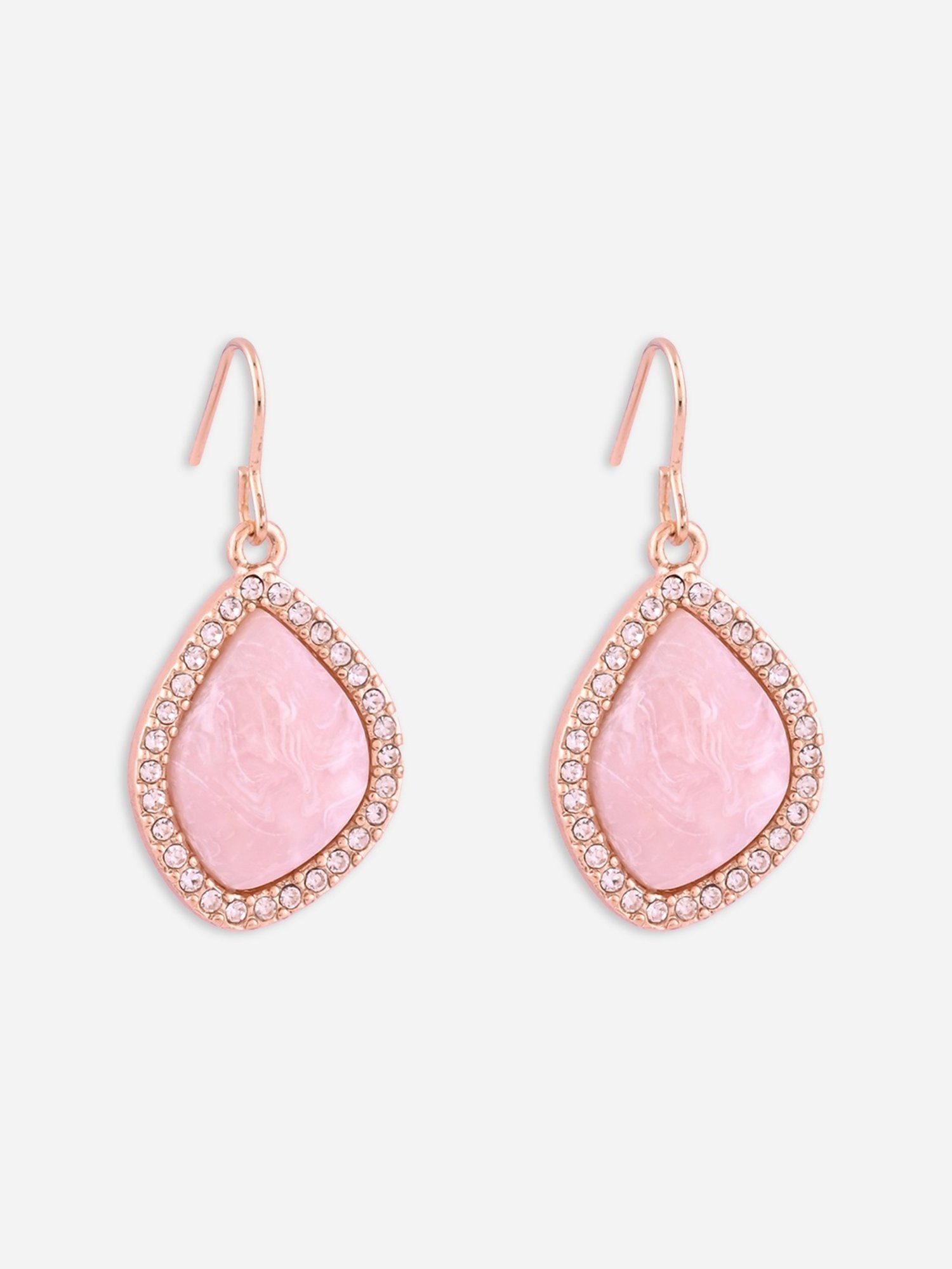 Toniq Gold-Plated Asymetric Pink Stone Drop Earring