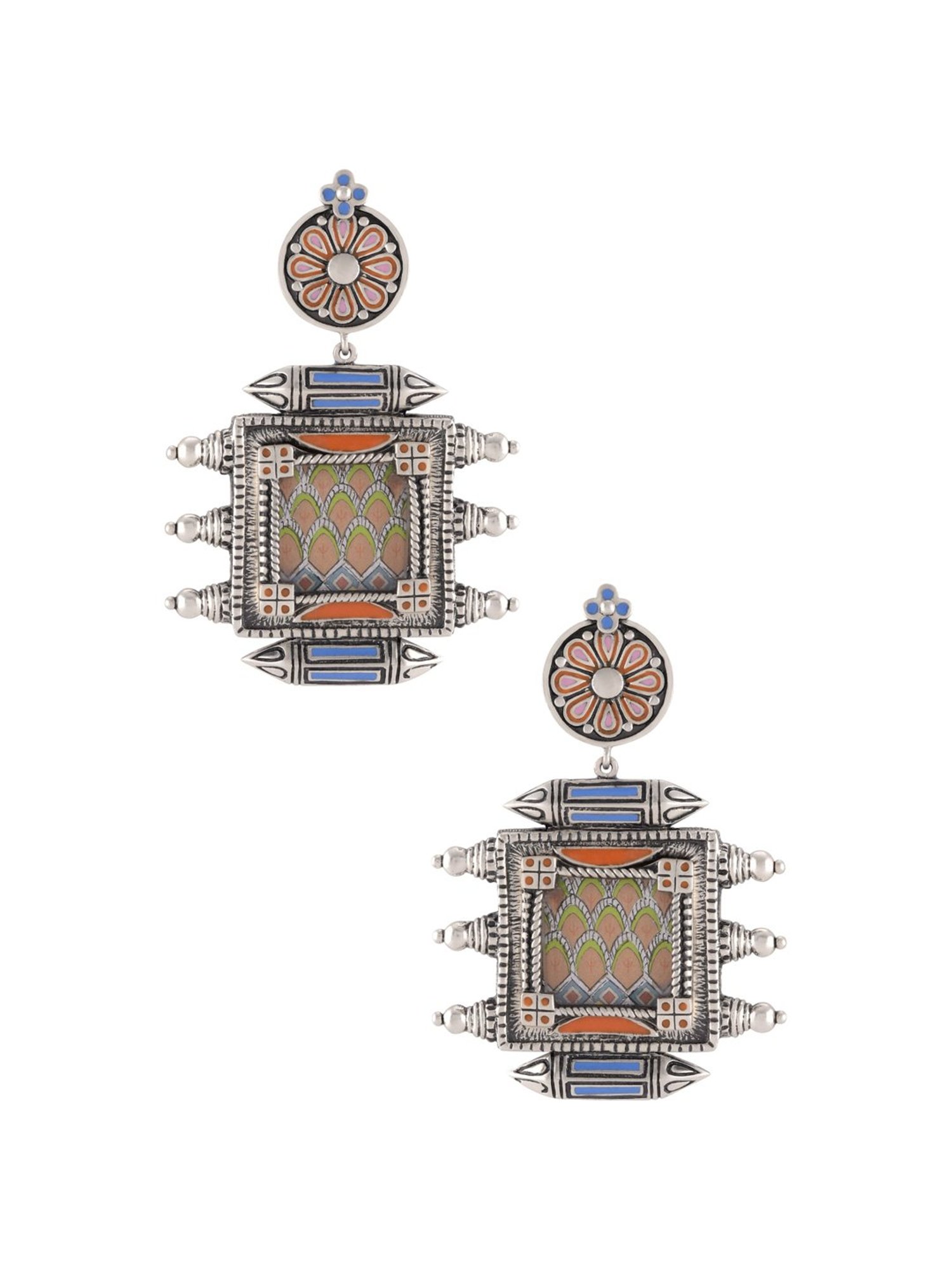 Tribe Amrapali Hand Painted Taveez Flower Chandrika Danglers