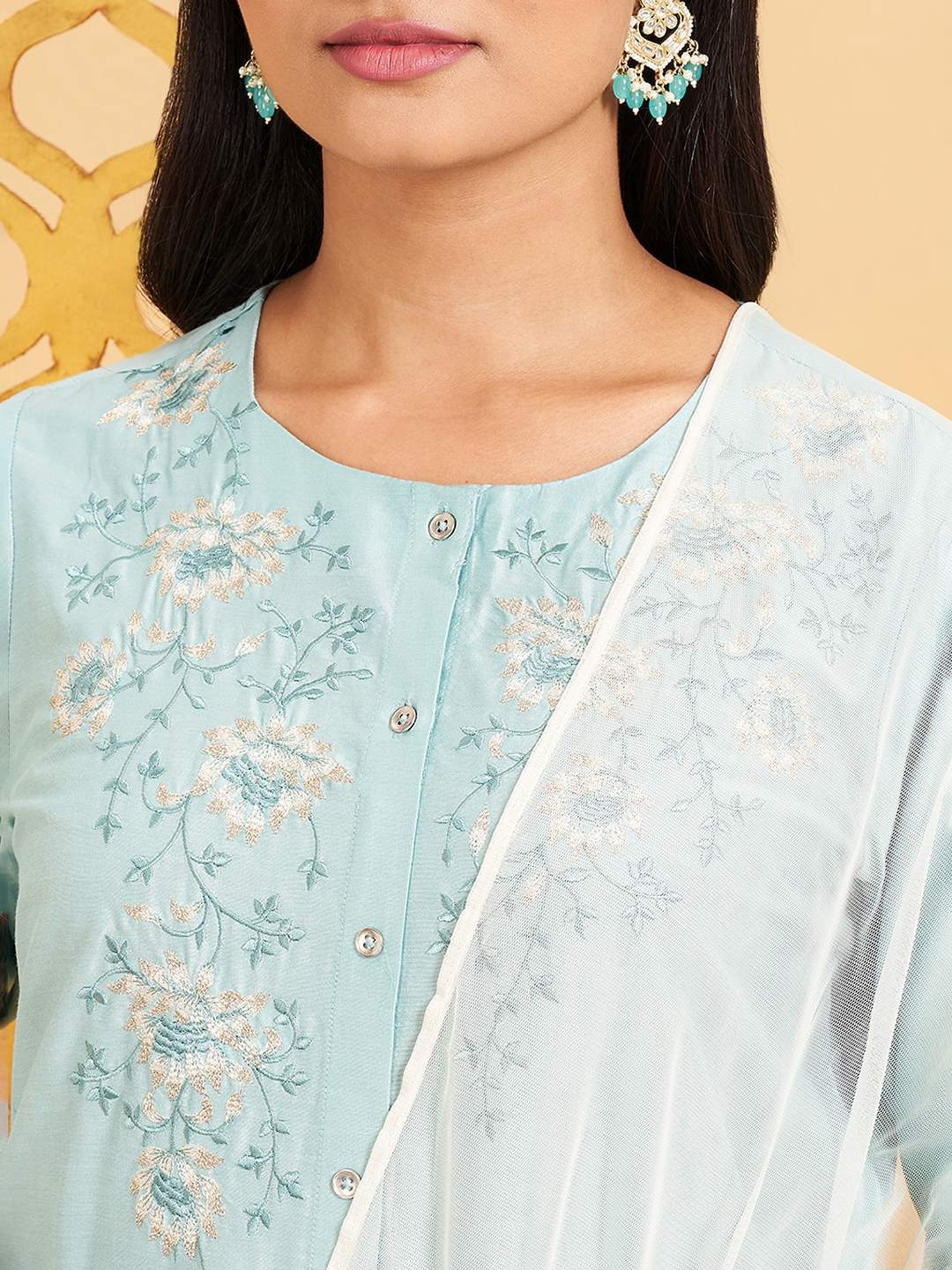 Rangmanch by Pantaloons Canal Blue Embroidered Kurta Palazzo Set With Dupatta