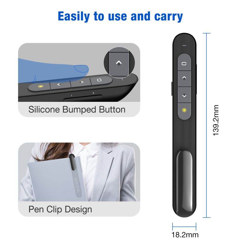 Presentation Clicker with Red Laser Pointer , 100FT USB Presentation Remote Control, Volume Control Hyperlink Wireless Presenter Remote, Slide PowerPoint Clicker for Mac/Win/Computer/Laptop