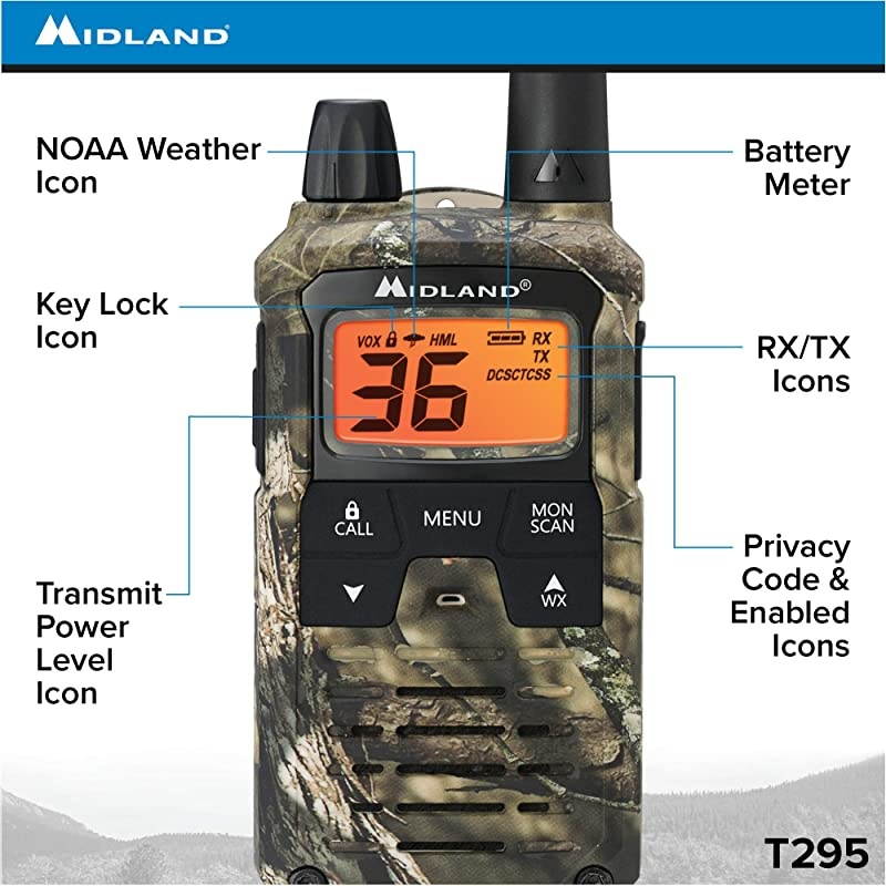 XTALKER 36 Channel GMRS TwoWay Radio Extended Range Walkie Talkie 121 Privacy Codes NOAA Weather Scan + Alert Mossy Oak Camo 2Pack