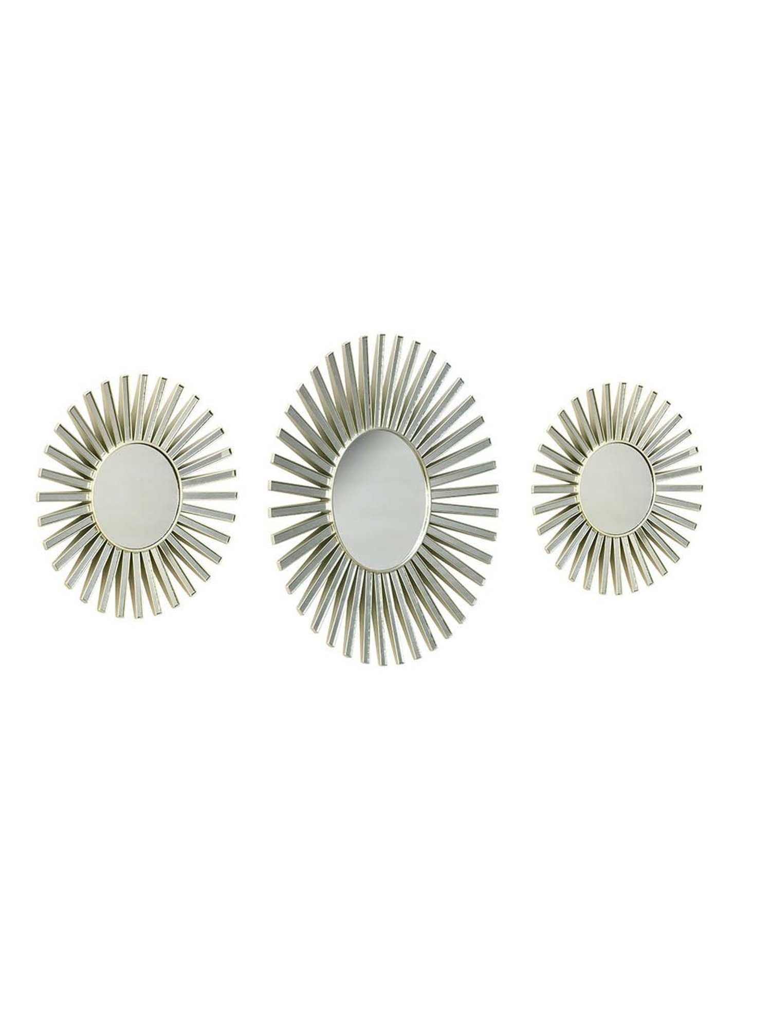 @Home Gold Glass Sunrays Design Decorative Wall Mirror - Set of 3