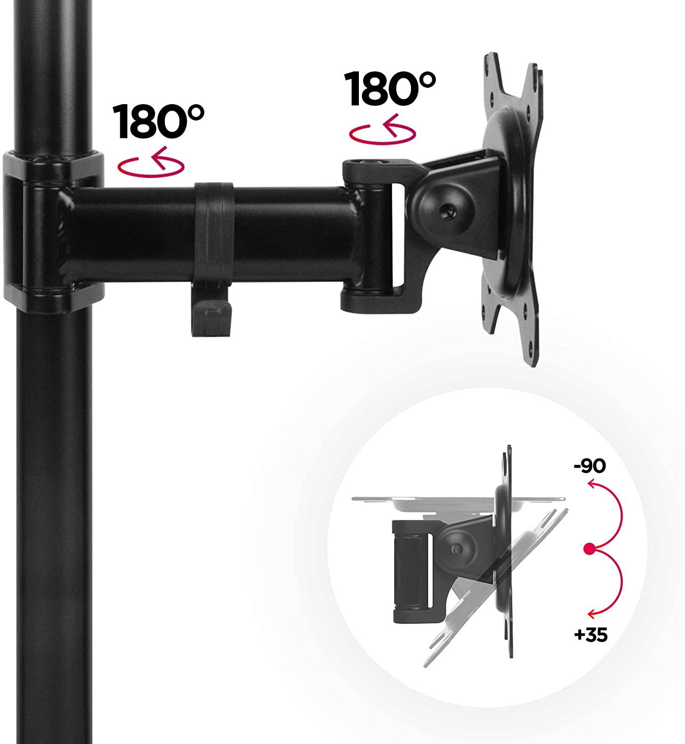 Duronic DM251X2 PC Monitor Arm Stand Desk Mount Screen Bracket Clamp Single LCD | LED |13"-27" (Tilt &plusmn;45&deg;|Swivel 90&deg;|Rotate 360&deg;)