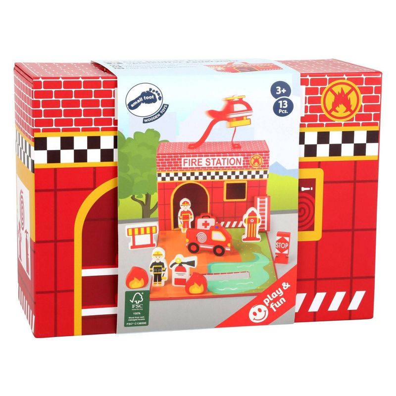 Small Foot Wooden Toys Fire House Playworld In Carrying Case