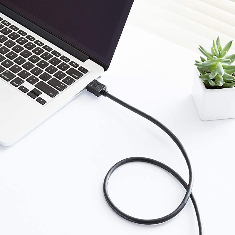 Basics 90-Degree Angle Elbow High Speed 1.4B HDMI Cable - Supports Ethernet, Full HD 3D, 4K HDR and ARC (4K@60Hz, 18Gbps) - 6 Foot, Black