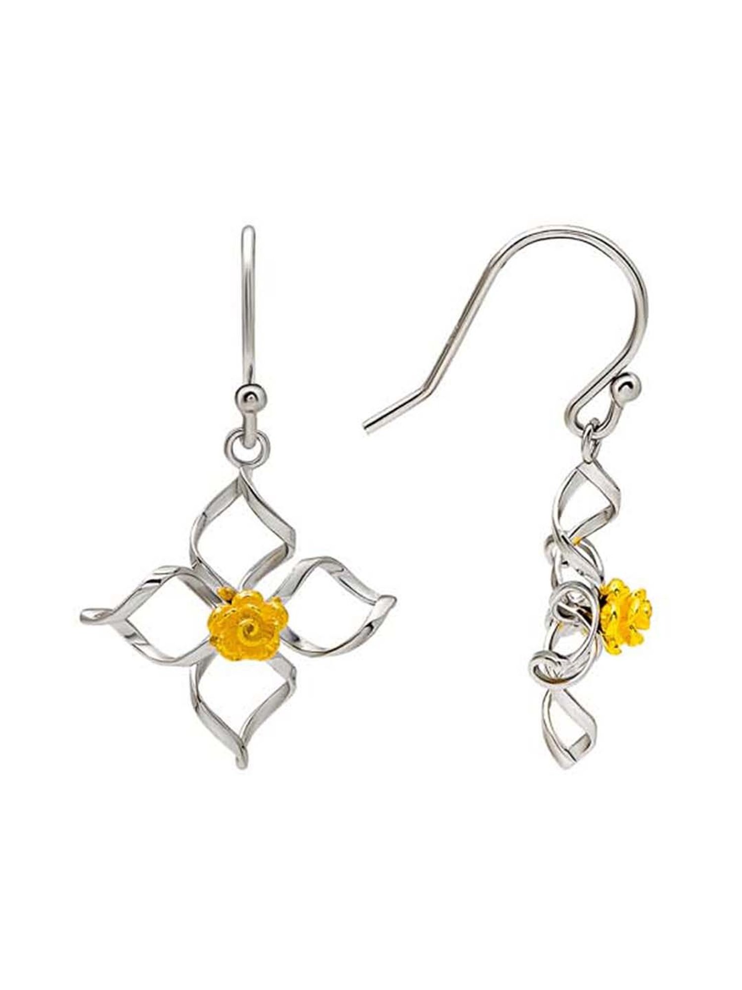 Silberry 925 Sterling Silver 18k Gold Plated Two Tone Silver Daffodil Drop Earrings for Women