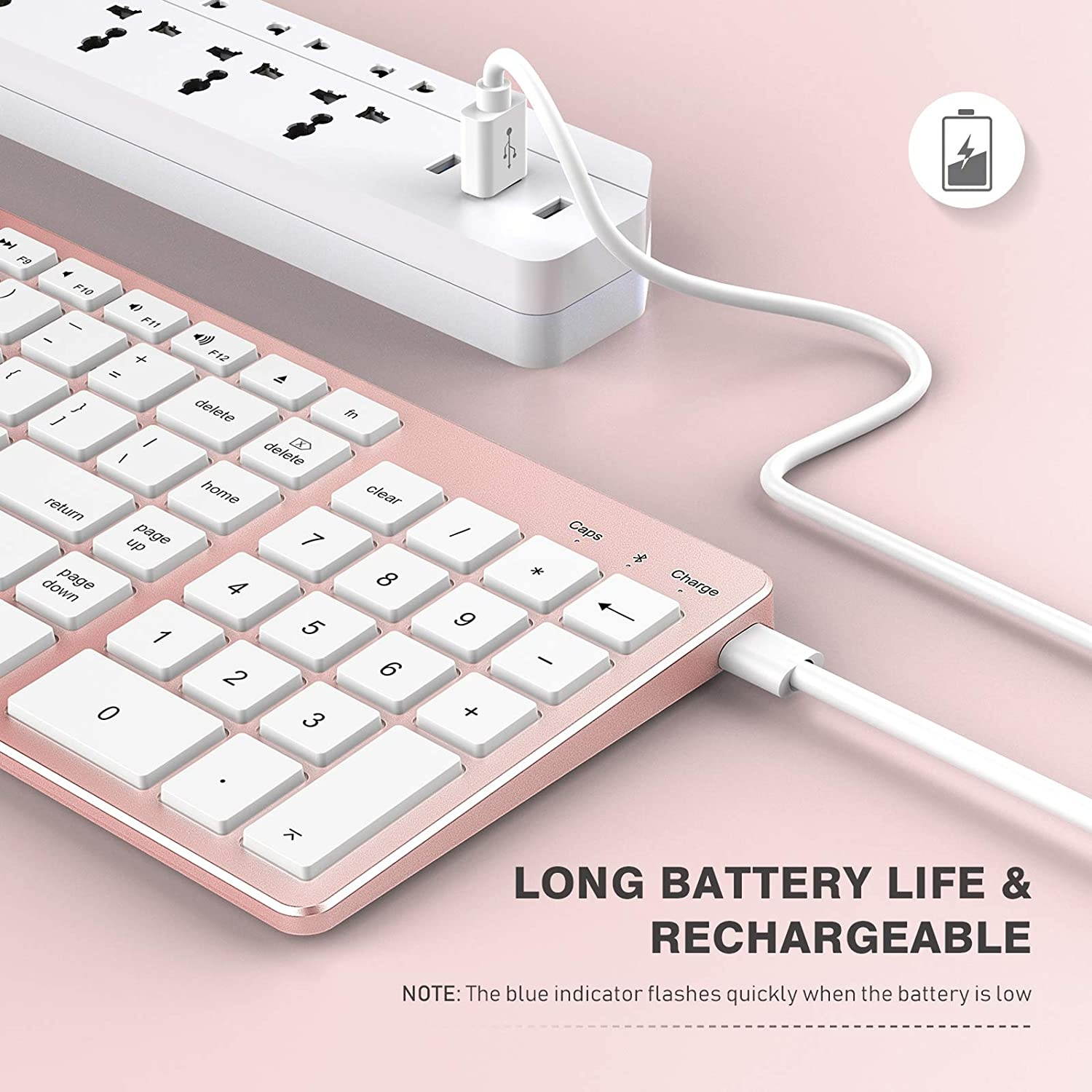 Bluetooth Keyboard for Mac OS, Jelly Comb Ultra Slim Wireless Keyboard for Mac OS/iOS/iPad OS Rechargeable Bluetooth Keyboard MacBook, MacBook Air/Pro iMac, iPhone, iPad Pro - Rose Gold