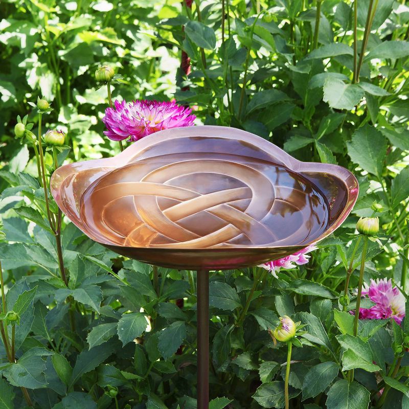 39" Celtic Dara Knot Birdbath with Stake Antique Copper Finish - ACHLA Designs