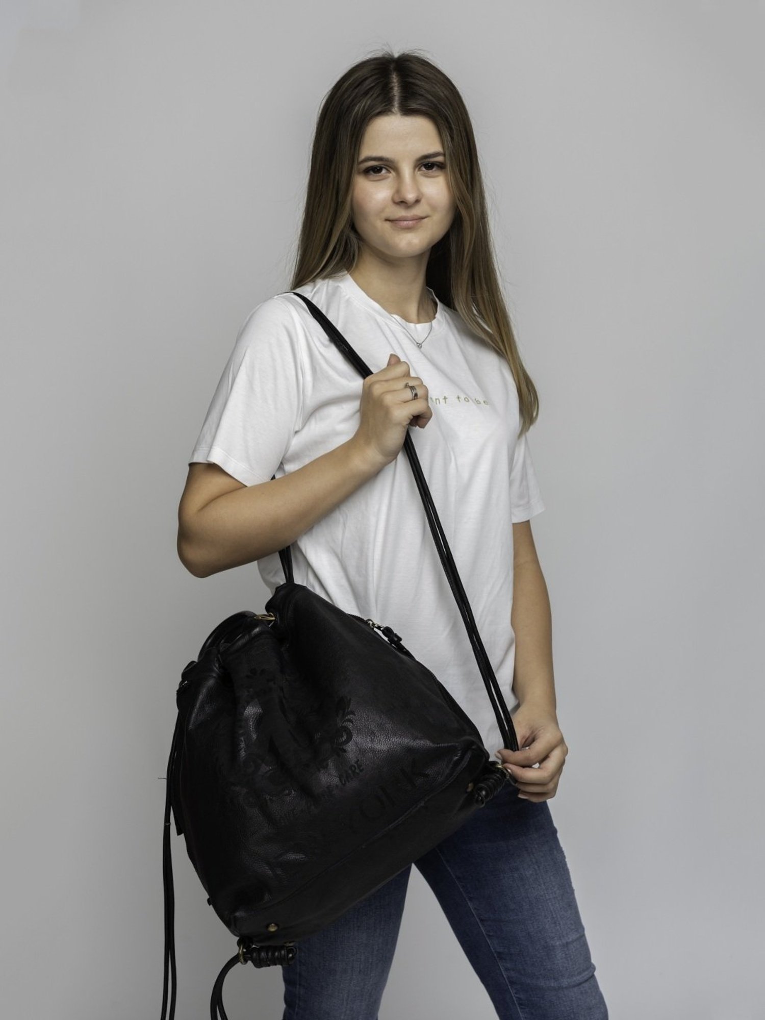 Art N Vintage Vitis Black Leather Printed Medium Backpack