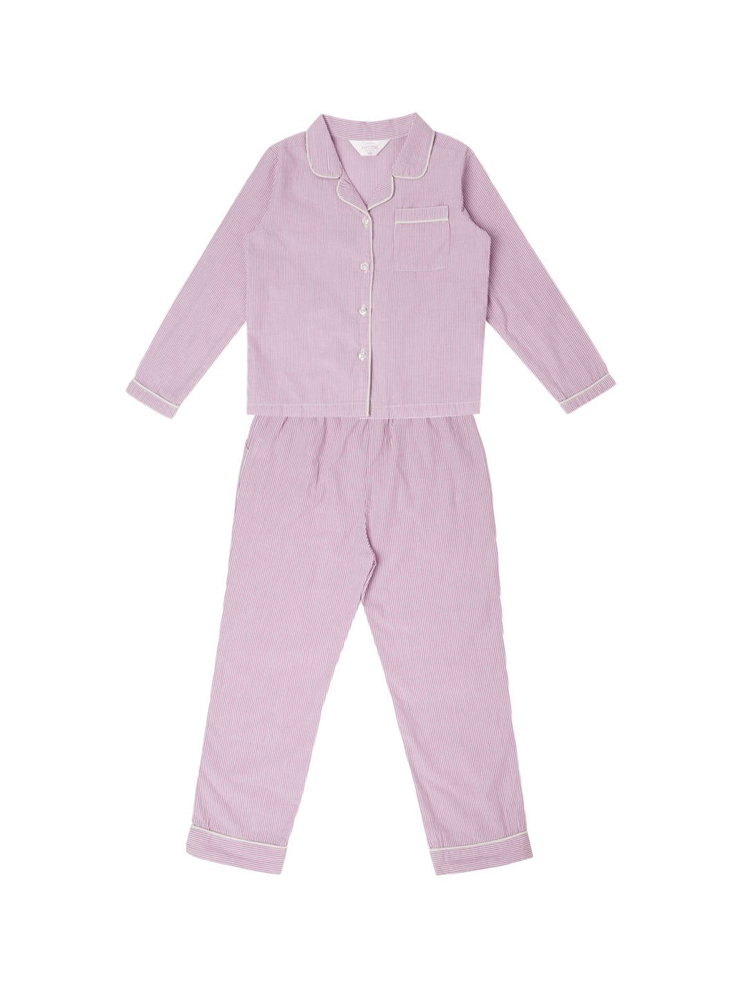 Mystere Paris Girls Purple Striped Shirt with Pyjamas