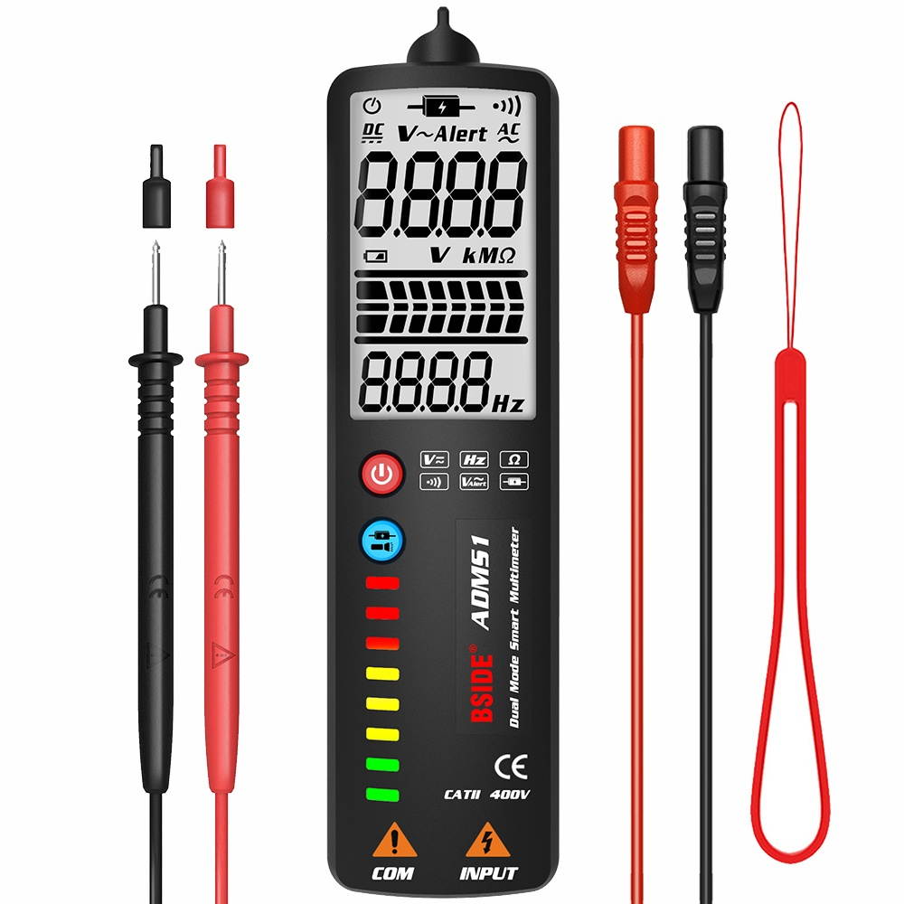 BSIDE 2000 Counts Auto Range Multimeter Dual Mode Smart Multi-meter & Voltage Detector LCD Digital DC/AC Voltage Meter Frequency Resistance Tester Voltmeter with Continuity Test Flashlight V~Alert
