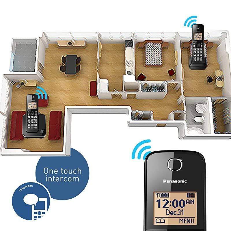 Expandable Cordless Phone System with Amber Backlit Display 2 Handsets KXTGC352B Black