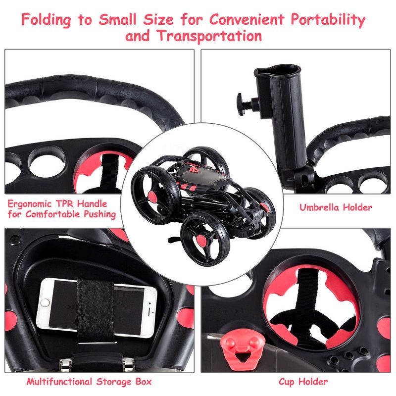 Costway Folding 4 Wheel Golf Pull Push Cart Trolley Club Umbrella Scorecard Drink Holder