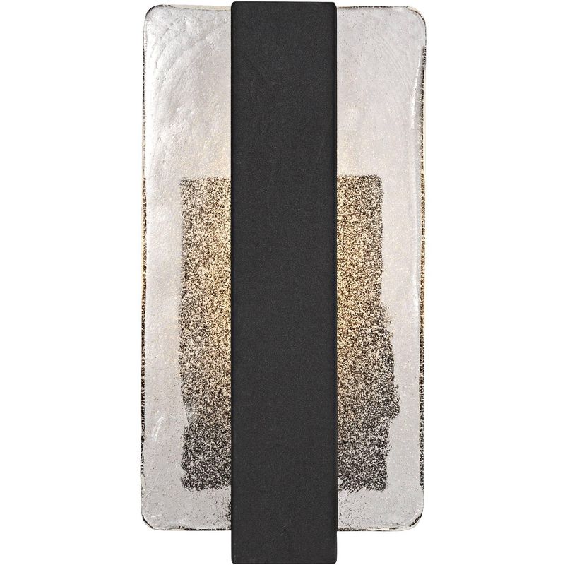 Possini Euro Design Modern Wall Light Sconce LED Black Hardwired 11 3/4" High Fixture Piastra Glass for Bedroom Bathroom Hallway