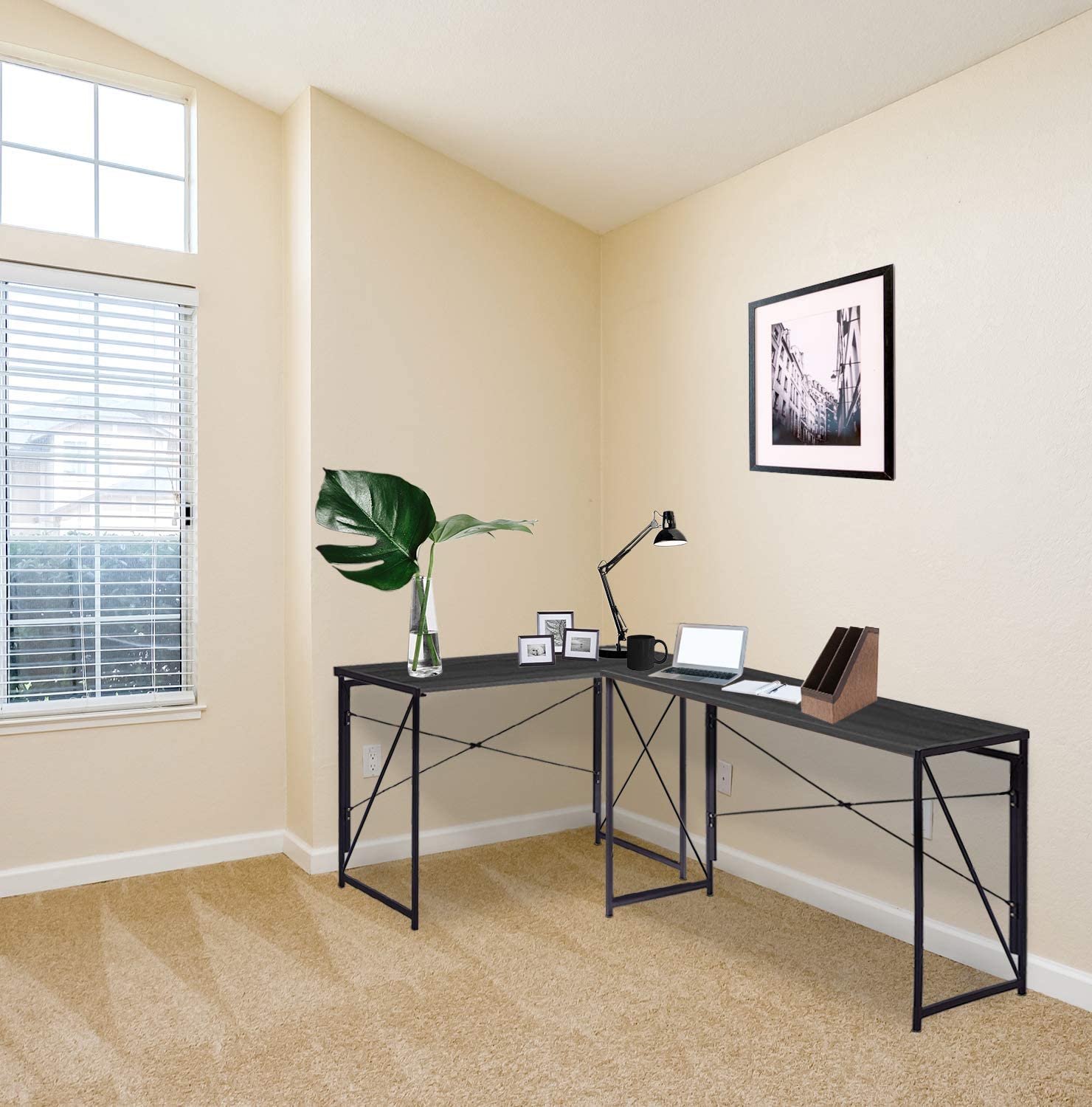 Folding Table Computer Desk, Modern Home Office Desk for PC or Laptop, Gaming Study Work Writing Foldable Desk Table for Small Spaces, Gray Wood Desk, 39 Inches