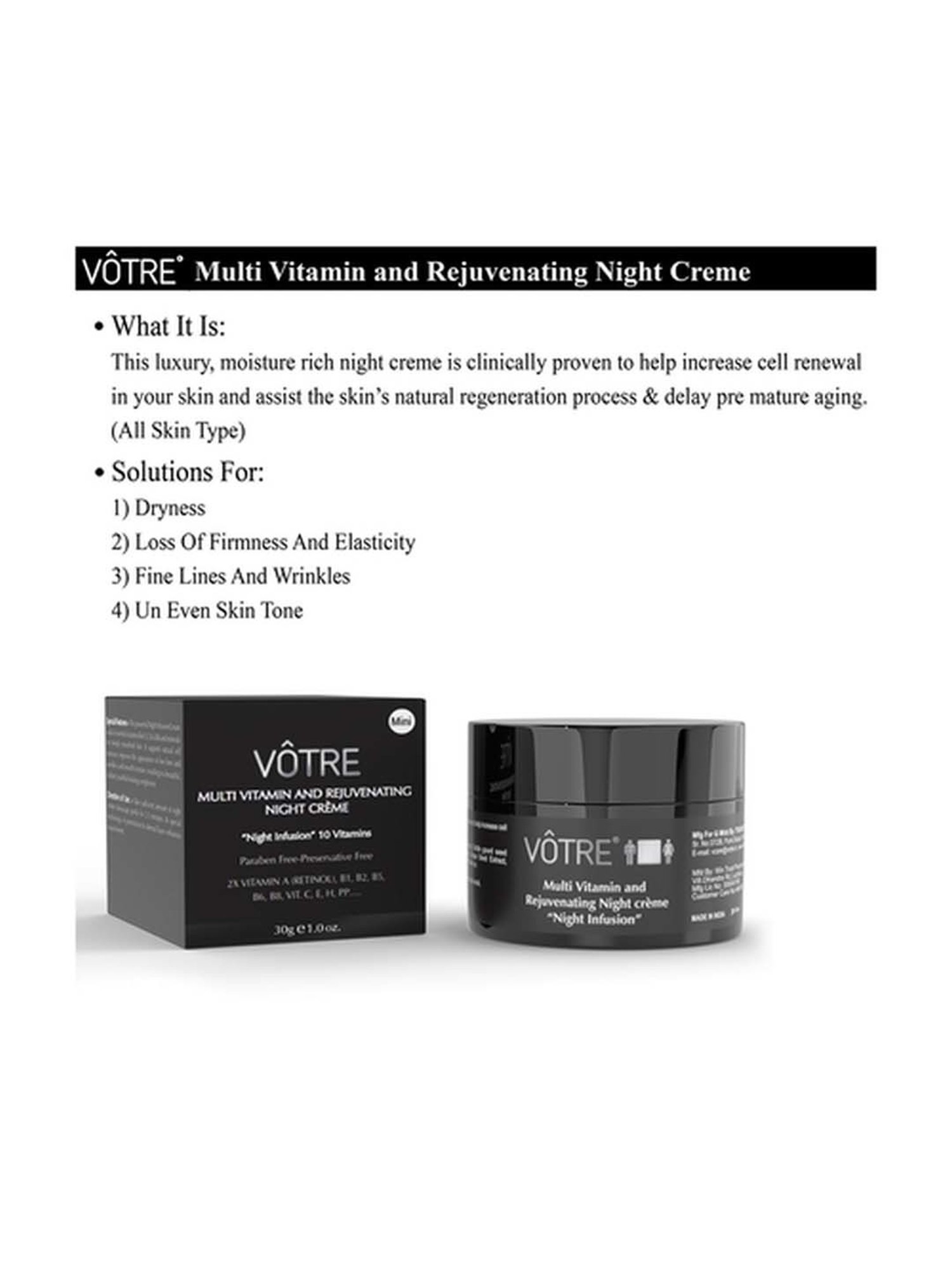 Votre Night Infusion Multi Vitamin & Rejuvenating Night Creme - 30 gm