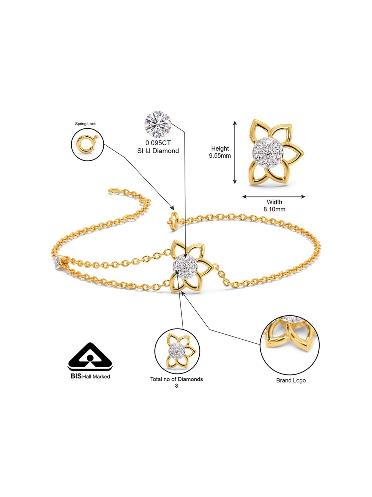 Candere by Kalyan Jewellers BIS Hallmark 18K Yellow Gold and Certified Diamonds Bracelet