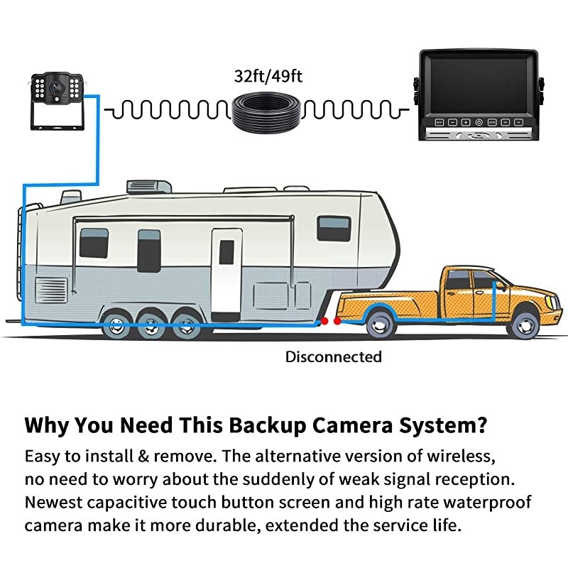 Backup Camera with 7" Touch Button Monitor Built-in Recorder for RV Semi Box Truck Trailer Motorhome, FHD DVR Screen + Waterproof Rear & Side View Backing Up Camera System for Reversing/Driving
