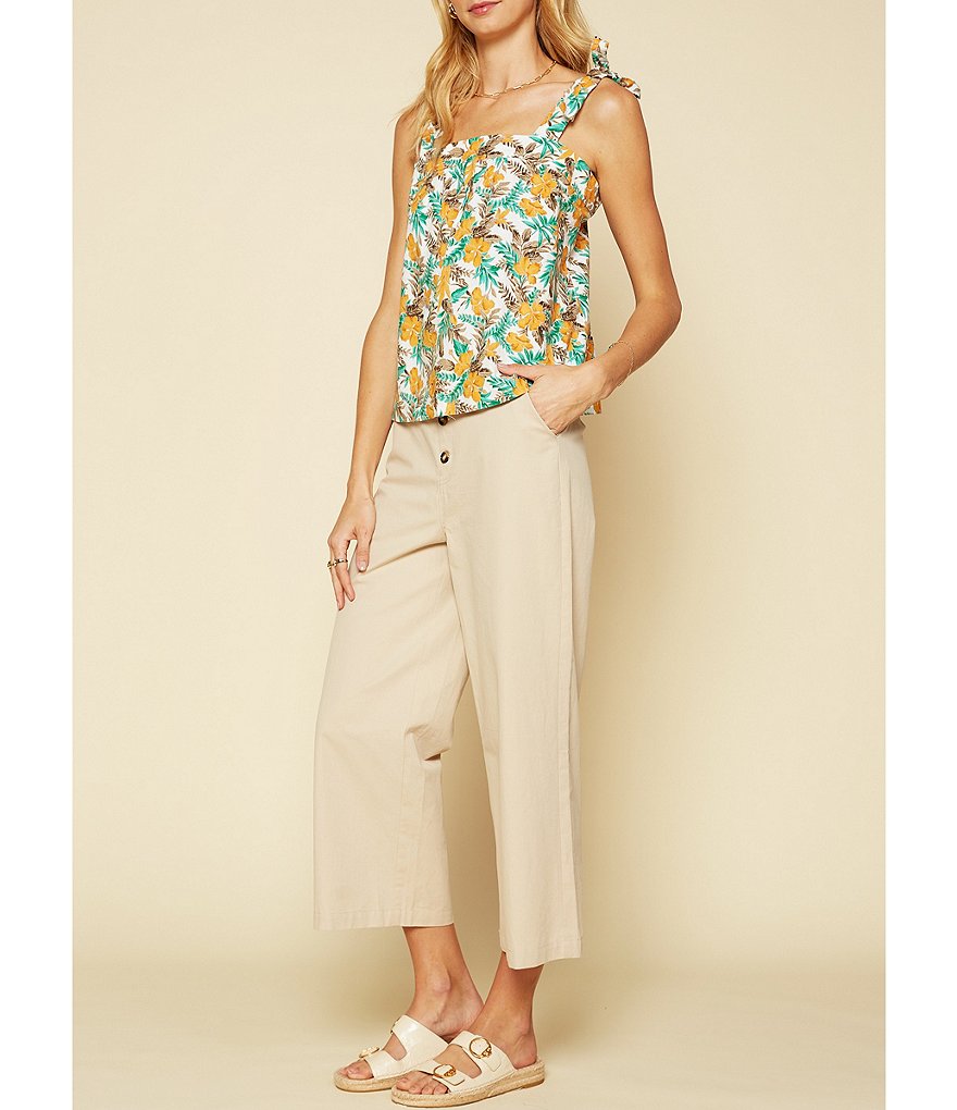 Skies Are Blue Floral Print Tie Shoulder Top