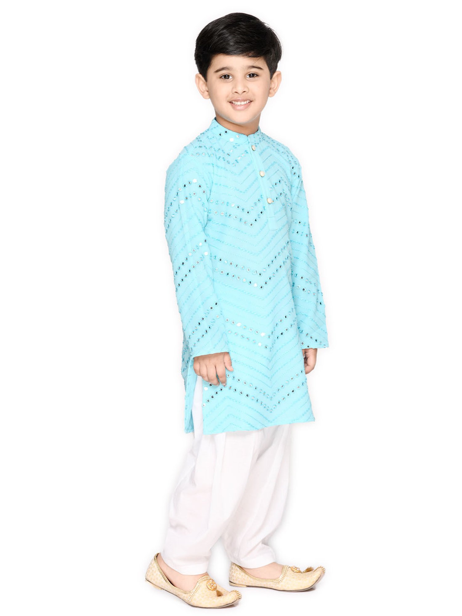 Saka Designs Kids Blue & White Embellished Full Sleeves Kurta with Dhoti