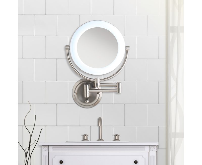 Zadro Fluorescent Lighted Wall-Mount Mirror, Infinity Dimmer, 10X / 1X Power - Satin Nickel