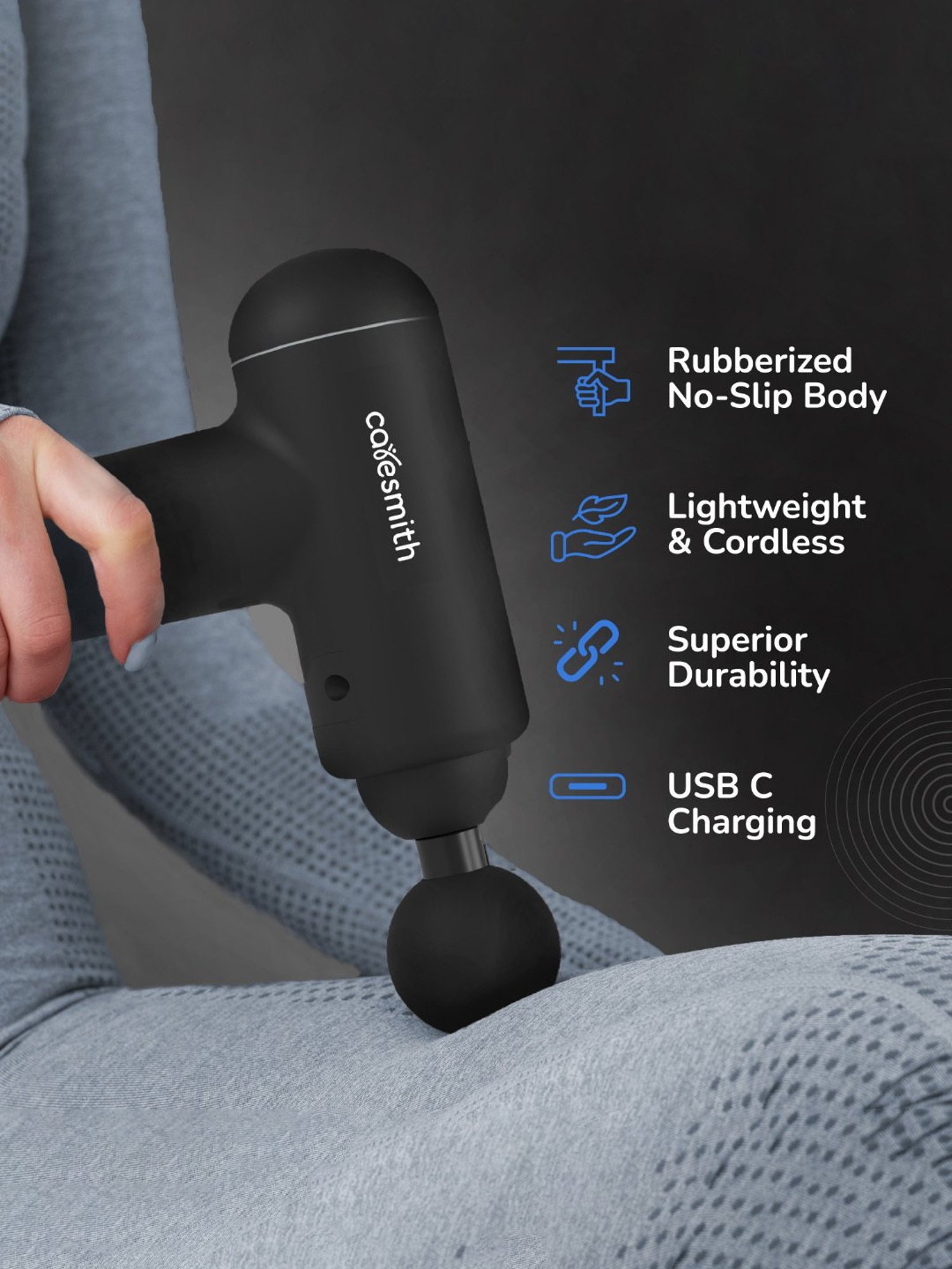 Caresmith Charge Boost Massage Gun, True Percussion with Large Torque Motor, 4 Heads (Black)