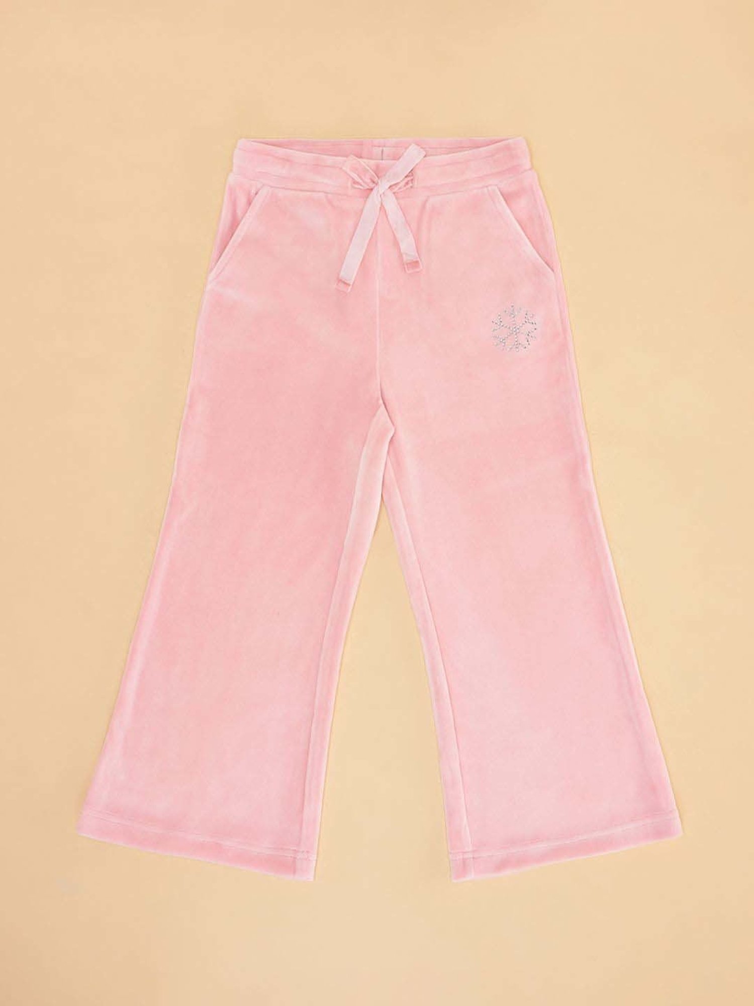Pantaloons Junior Girls Baby Pink Cotton Embellished Pants