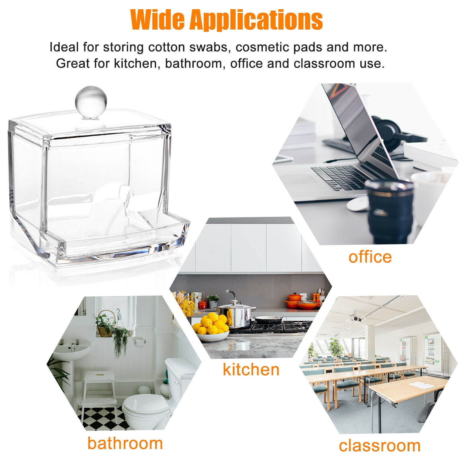 1/2X Cotton Swab Holder Cosmetic Makeup Acrylic Organizer Box Jar Clear Storage