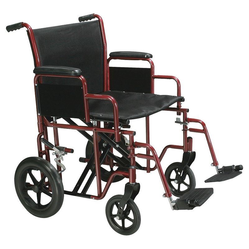 Drive Medical Bariatric Heavy Duty Transport Wheelchair with Swing Away Footrest, 20" Seat, Red