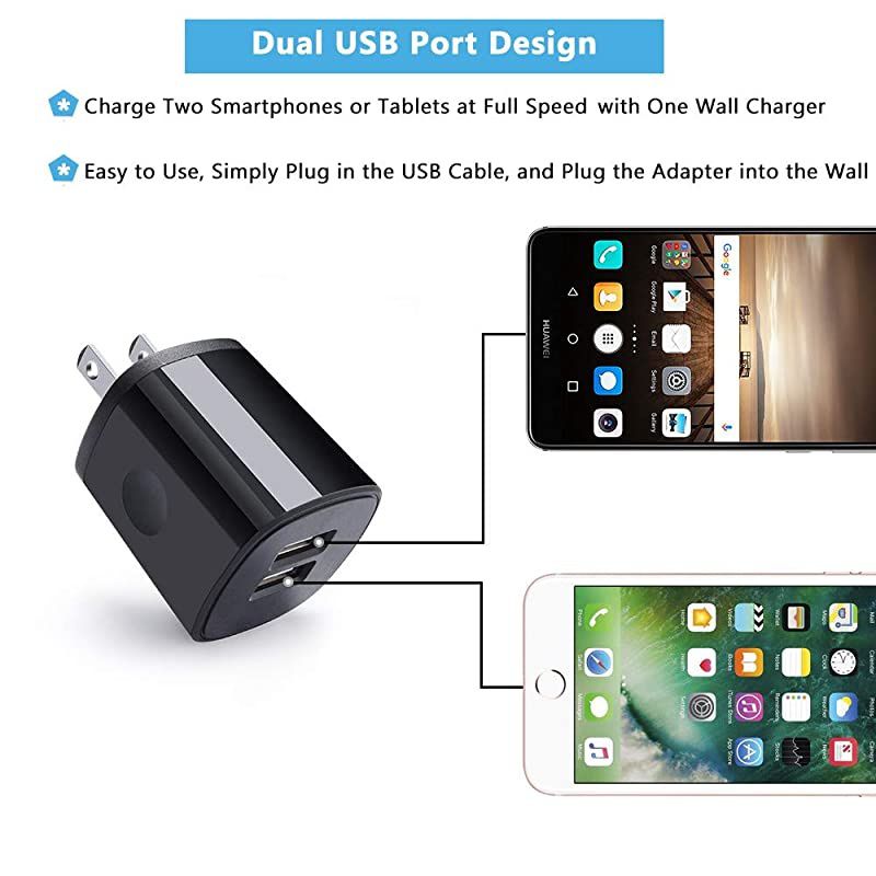 Charger Plug, 5Pack  Dual Port USB Wall Charger Quick Charger Adapter 2.1A Fast Charging Block Brick Power Cubes Compatible with iPhone 11 XR X 8 7 6 Plus, iPad, Samsung S9 S8 S7, Android,Kindle