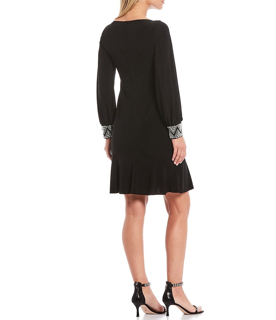 Marina Long Split Sleeve Beaded A-line Dress