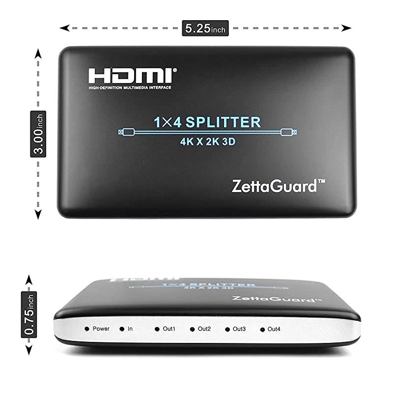 1 x 4 HDMI Splitter 1 Input 4 Output Digital 1X4 Splitters with Full HD 4K x 2K, 3840 &times; 2160, 3D Support (ZW140)