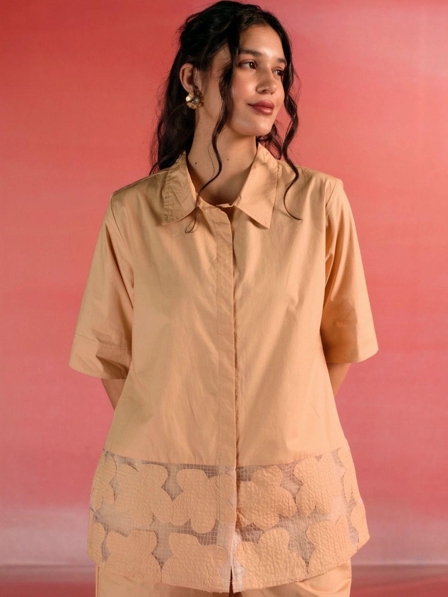 Kameez by Pooja Melon Poplin Patchwork Shirt with Pant Co-ord Set