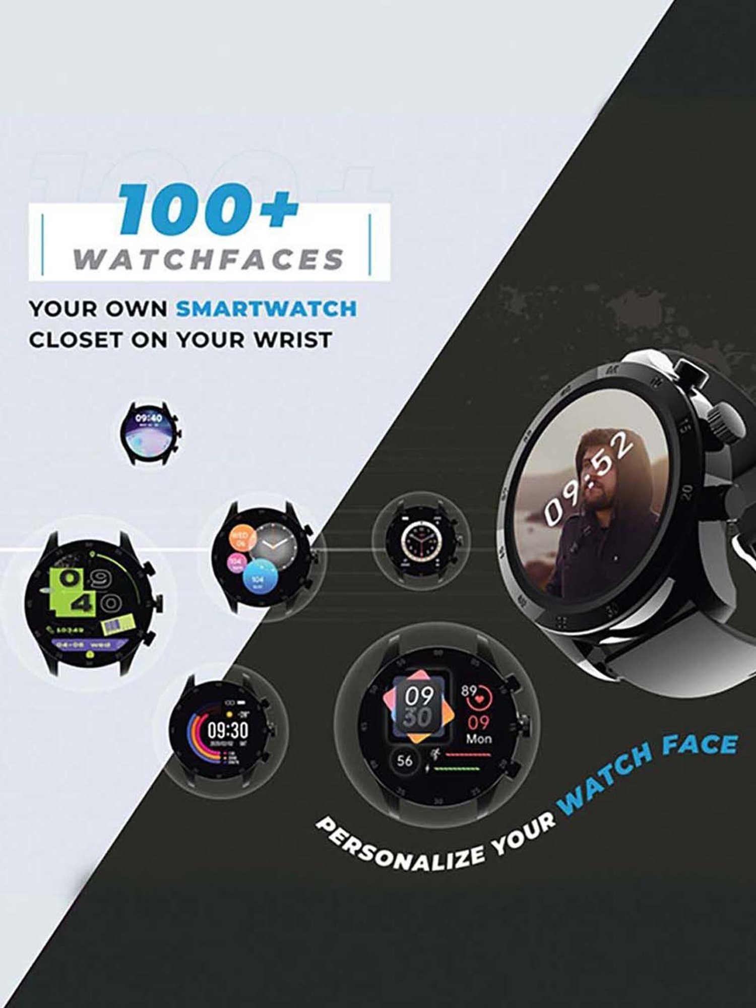 Hammer Active 1.32-inch round dial smart watch with call function digital smartwatch for men (Black)