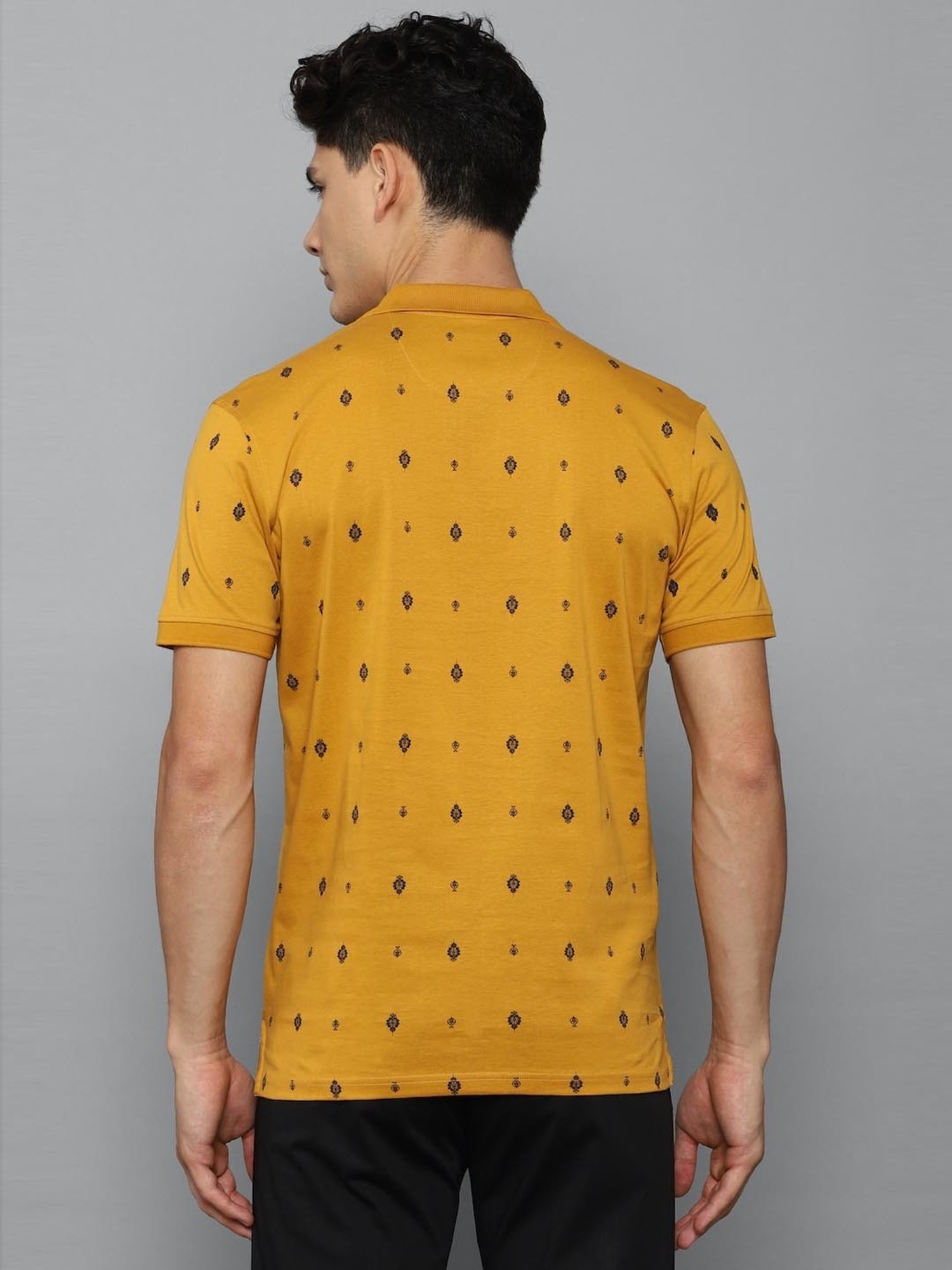 Louis Philippe Sport Yellow Cotton Slim Fit Printed Polo T-Shirt