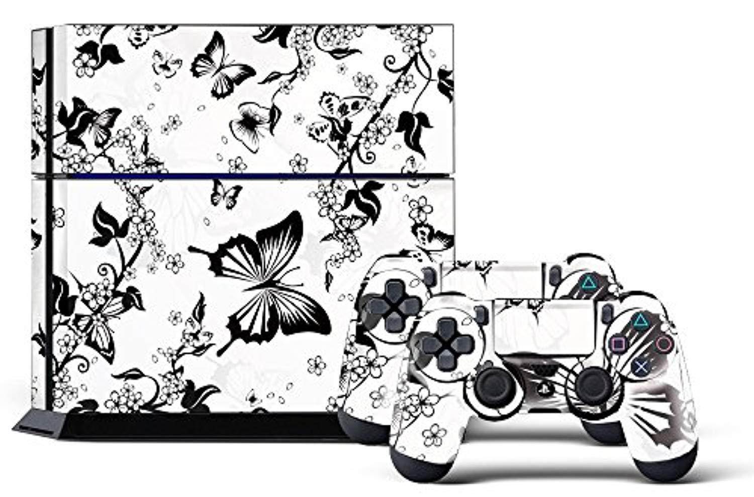 Sony PS4 PlayStation 4 Console Skin plus 2 Controller Skins -  White Blossoms & Butterflies