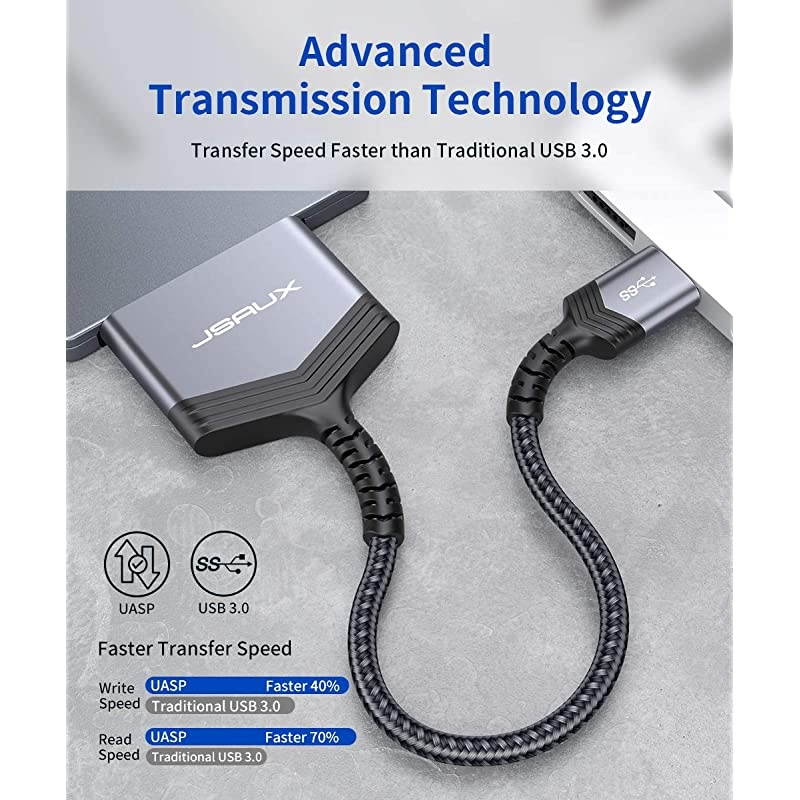 SATA to USB A Cable  USB A 30 to 25 SATA III Hard Drive Adapter Aluminum Shell Nylon Cord External Converter for SSDHDD Data TransferGrey